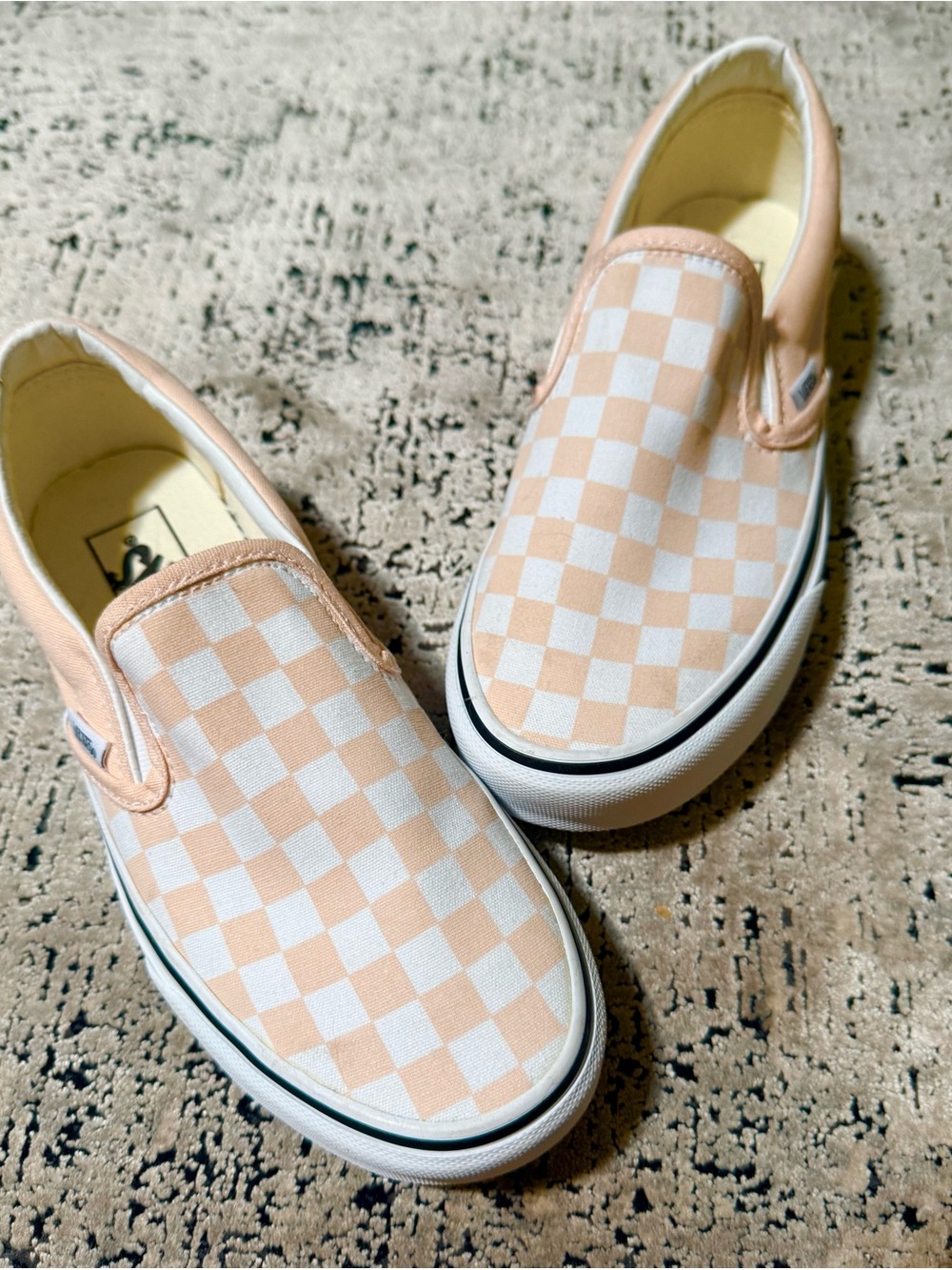 Vans Slip-On Checkerboard Sneakers in Peach and White 71/2